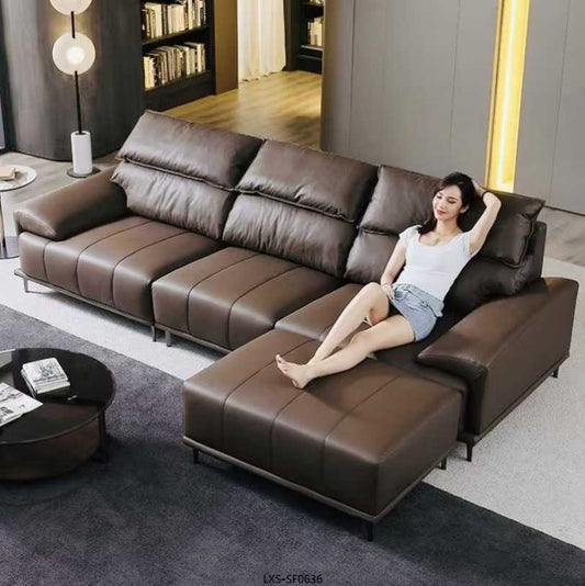 Modern L-Shaped Leather Sectional Sofa