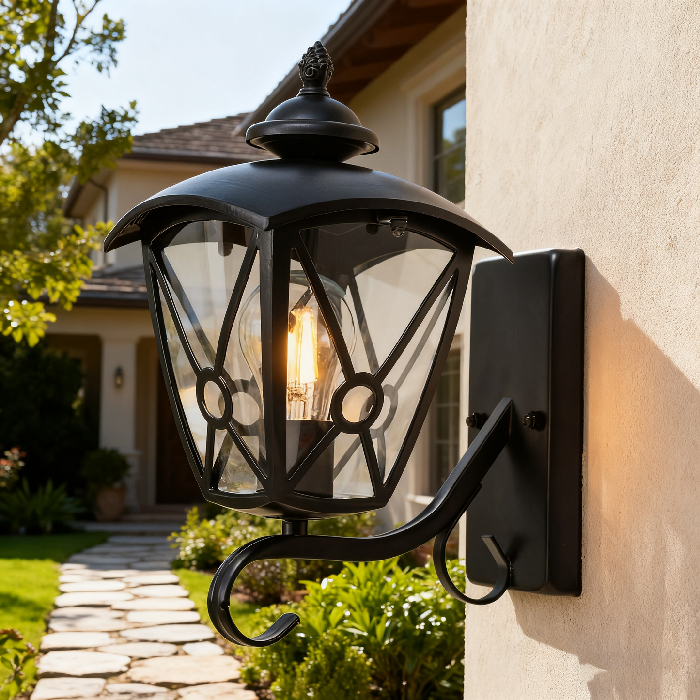 Custom Black Outdoor Wall Light, Iron/Stainless Steel Construction